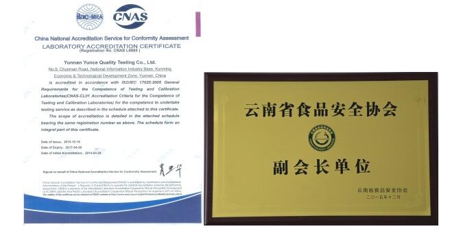 云南石斛指定第三方质量复检机构认证证书